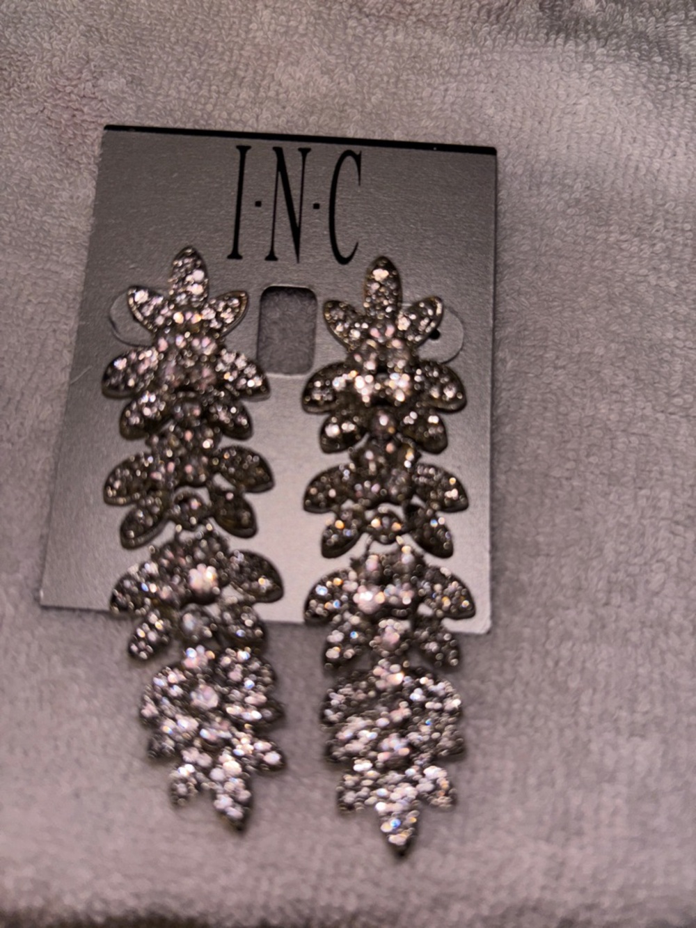 INC International Concepts Silver Crystal Floral Drop Earrings